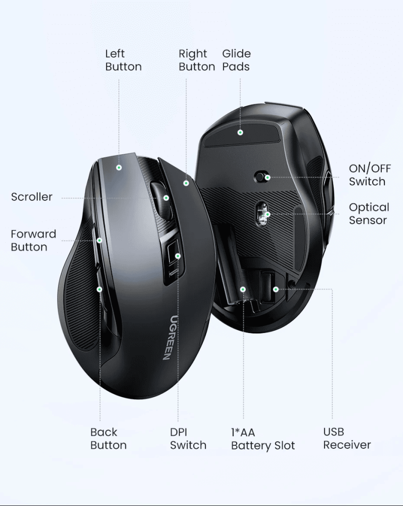 buy UGREEN Dual-Mode Wireless Ergonomic Mouse 4000DPI