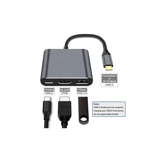 3-in-1 USB-C Hub: type-c 3in1 PD100W+HDMI(4K/30Hz)+USB3.0