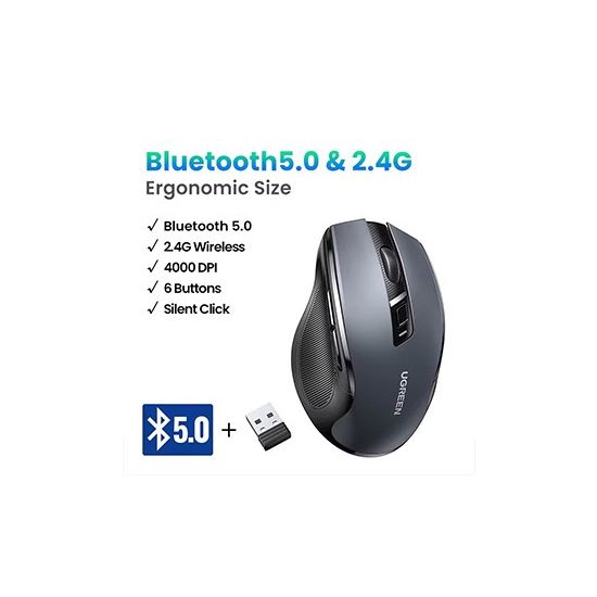 UGREEN Dual-Mode Wireless Ergonomic Mouse 4000DPI for Laptop/PC/Mac