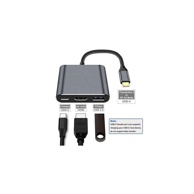 3-in-1 USB-C Hub: type-c 3in1 PD100W+HDMI(4K/30Hz)+USB3.0