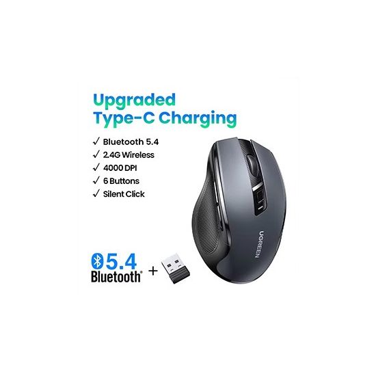 UGREEN Dual-Mode Wireless Ergonomic Mouse 4000DPI for Laptop/PC/Mac (Rechargeable Mode) 